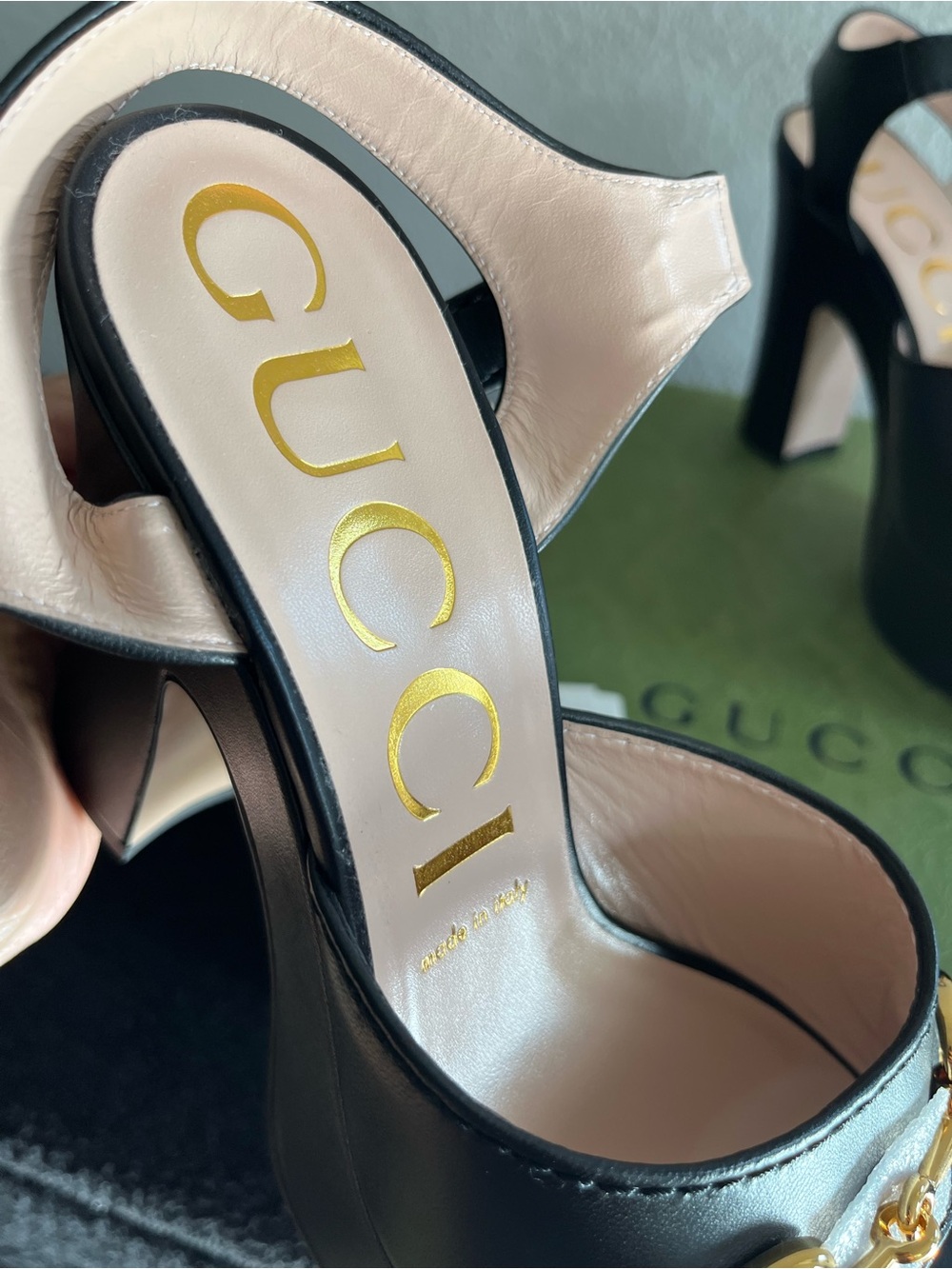 NEW Gucci Black Leather Platform Sandals with Gold Horsebit Detail EU 39 - Picture 9 of 15